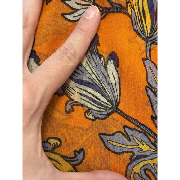 Tory Burch Kia Tie Neck Silk Blouse Orange Long Sleeve Multi Floral Size 6 - Picture 9 of 14